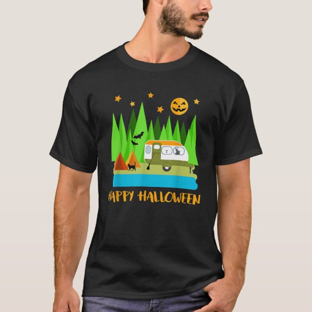 T-shirt Amusant Citrouille Happy Camp-O-Ween Camping Amour (Devant)