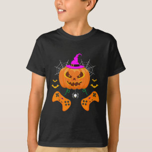 T-shirt Amusant Citrouille Jack-o'-lantern Video Gamer