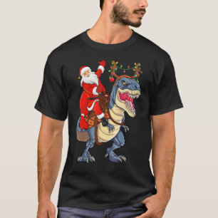 T-shirt Amusant Dinosaur Lover Père Noël Riding Dinosaur C