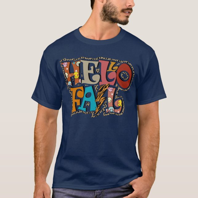 T-shirt Amusant Empreinte de léopard Hello Fall Boys Girls (Devant)