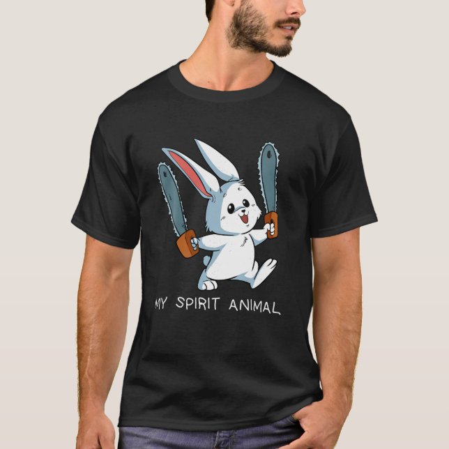 T-shirt Amusant Esprit Animal Loony Chainsaw Bunny Crazy R (Devant)