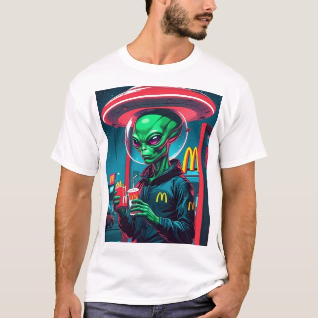 T-shirt Amusant Extraterrestrial Fast Food Design (Devant)