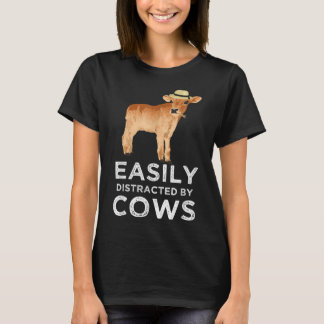 T-shirt Amusant Facile À Distraire Par Les Vaches