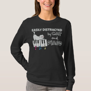 T-shirt Amusant Facilement Distrait par Chat et Piano Musi