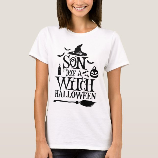 T-shirt Amusant Fils D'Halloween D'Une Sorcière Bébé (Devant)