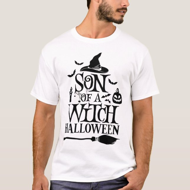 T-shirt Amusant Fils D'Halloween D'Une Sorcière Bébé (Devant)
