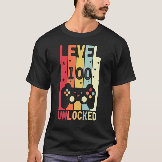 T-shirt Amusant Gamer Niveau 100 Jours De L'École Vide Dév (Devant)