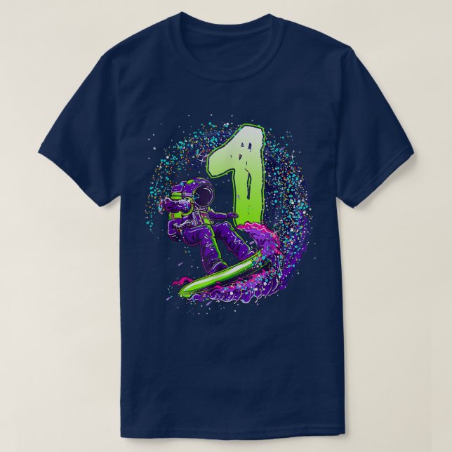 T-shirt Amusant garçon 1er anniversaire astronaute surfe s (Design devant)