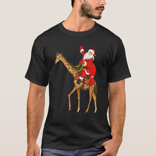 T-shirt Amusant Giraffe Lover Père Noël équitation Giraffe (Devant)