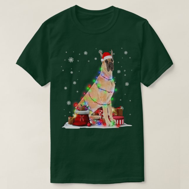 T-shirt Amusant grand chien Danse arbres lumières Noël Noë (Design devant)