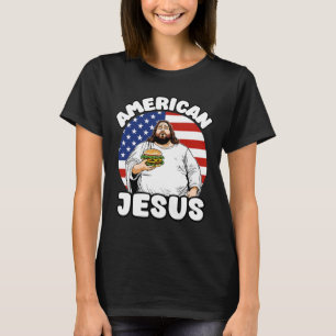 T-shirt Amusant Gras Américain Jesus Hamburger Sarcastique