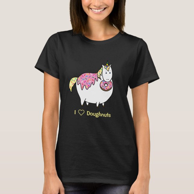 T-shirt Amusant gras Unicorne mangeant saupoudrer Doughnut (Devant)