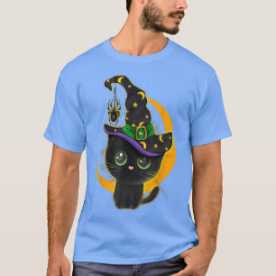 T-shirt Amusant Halloween Chat noir costume sorcière Lune