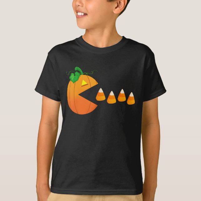 T-shirt Amusant Halloween Citrouille Manger Candy Corn Gam (Devant)