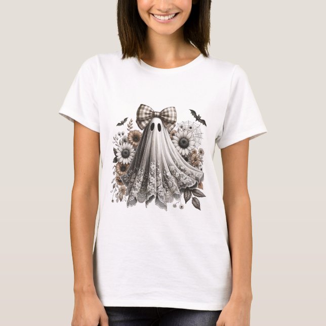 T-Shirt Amusant Halloween - Fantôme De Dentelle -  (Devant)