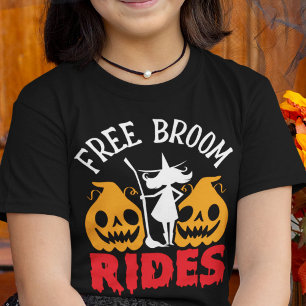 T-shirt Amusant Halloween Free Broom Rides sorcier Citroui