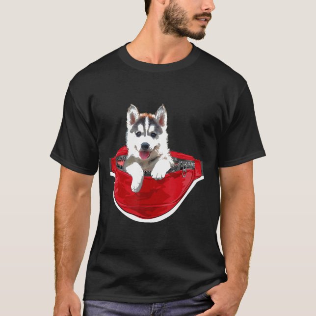 T-shirt Amusant Husky Pack taille chien poche Lover cadeau (Devant)