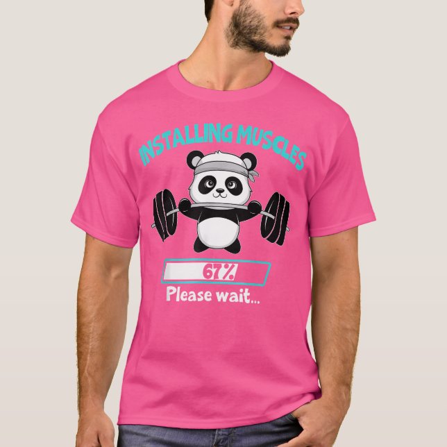 T-shirt Amusant Installation Muscle Panda Poids Lifting Ba (Devant)