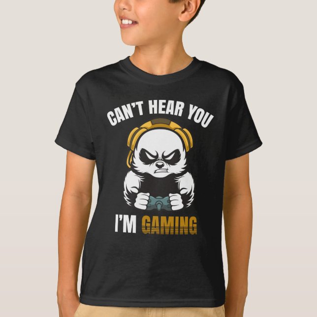T-shirt Amusant Jeux Panda accro Gamers casque enfant (Devant)