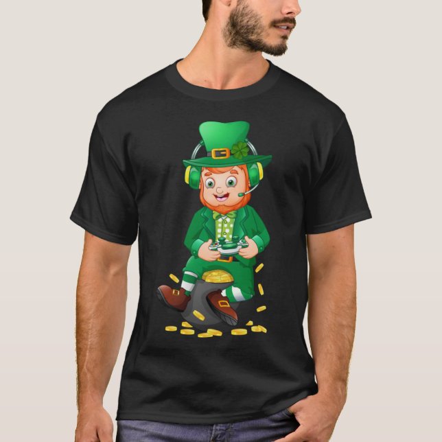 T-shirt Amusant Joueur Jour de la Saint Patrick jeu vidéo  (Devant)