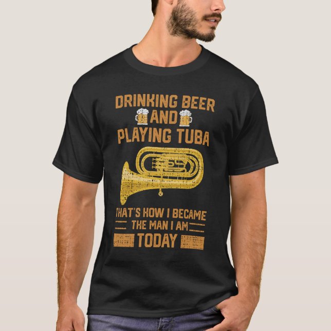 T-shirt Amusant Joueur Tuba Marching Band Bière Boire Gif (Devant)