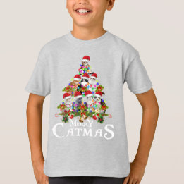 T-shirt Amusant Joyeux Catmas lumières arbre Noël Chat cad