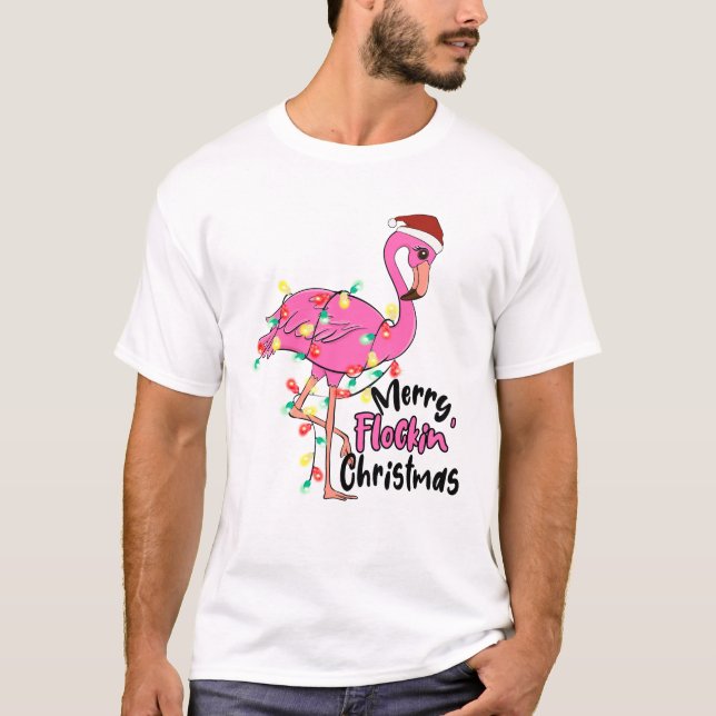 T-shirt Amusant Joyeux Flamant rose de Noël Flockin (Devant)