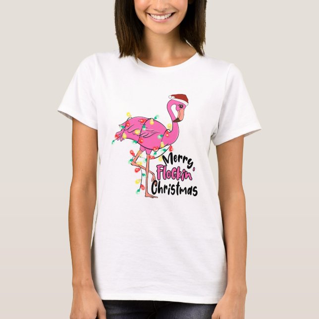 T-shirt Amusant Joyeux Flamant rose de Noël Flockin (Devant)