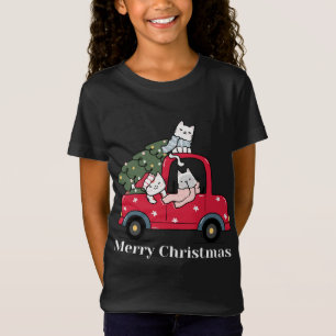 T-Shirt Amusant Joyeux Noël Chat Camion Rouge