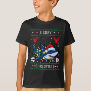 T-shirt Amusant Joyeux Vilain Requin de Noël Santa Hat Lum