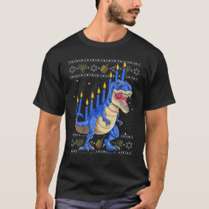 T-shirt Amusant laide Hanoukka Sweater Menorasaurus Rex Di