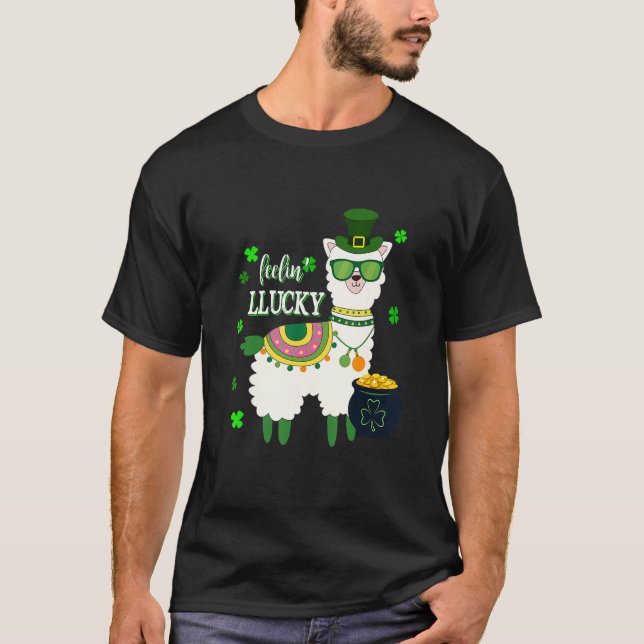 T-shirt Amusant Lama St Patrick's Day Feelin' Lucky Mens W (Devant)