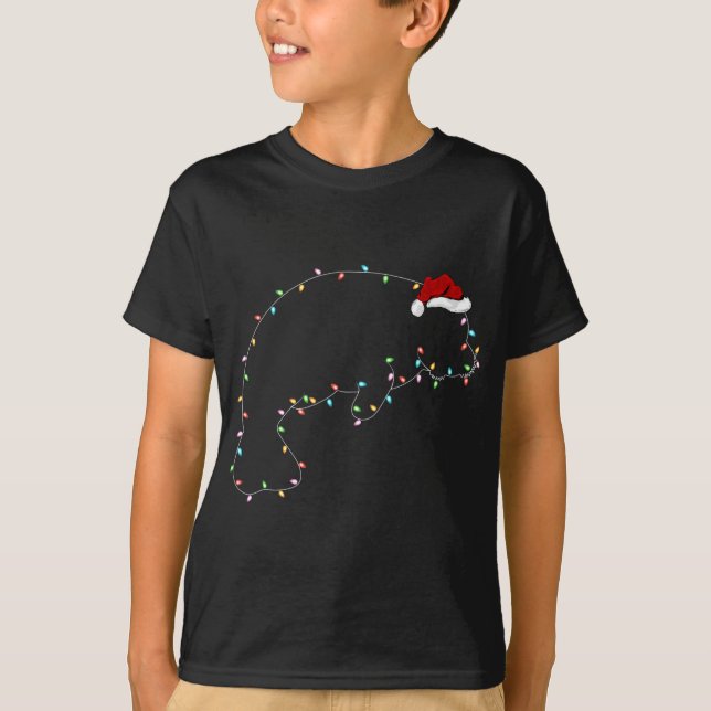 T-shirt Amusant Manatee Xmas Éclairage Santa Hat Manatee C (Devant)