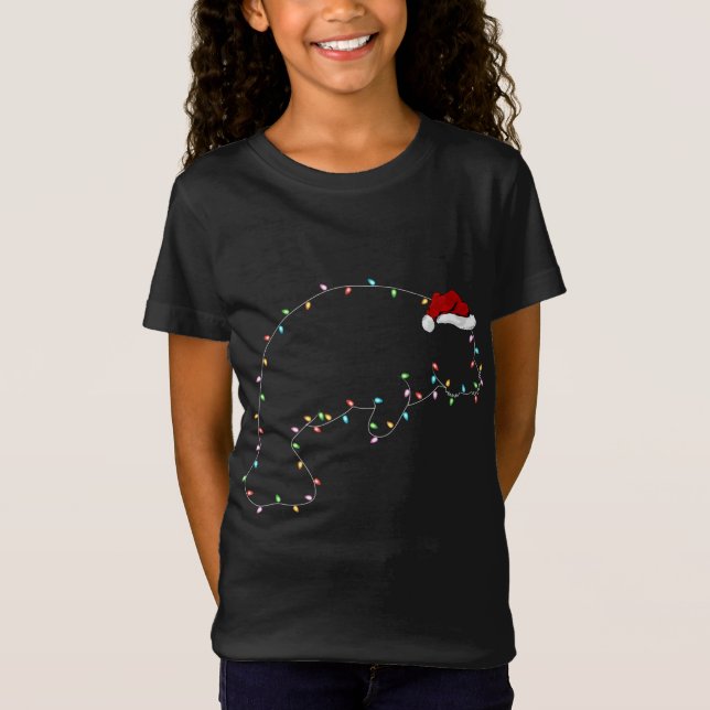 T-Shirt Amusant Manatee Xmas Éclairage Santa Hat Manatee C (Devant)