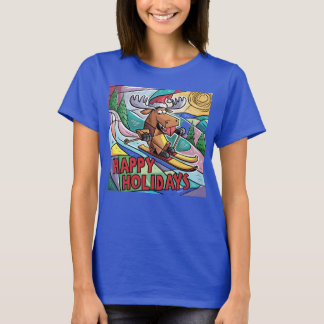 T-shirt Amusant Moose Ski Joyeuses Vacances Noël