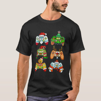 T-shirt Amusant Noël Père Noël Elf Gaming Contrôleurs Game