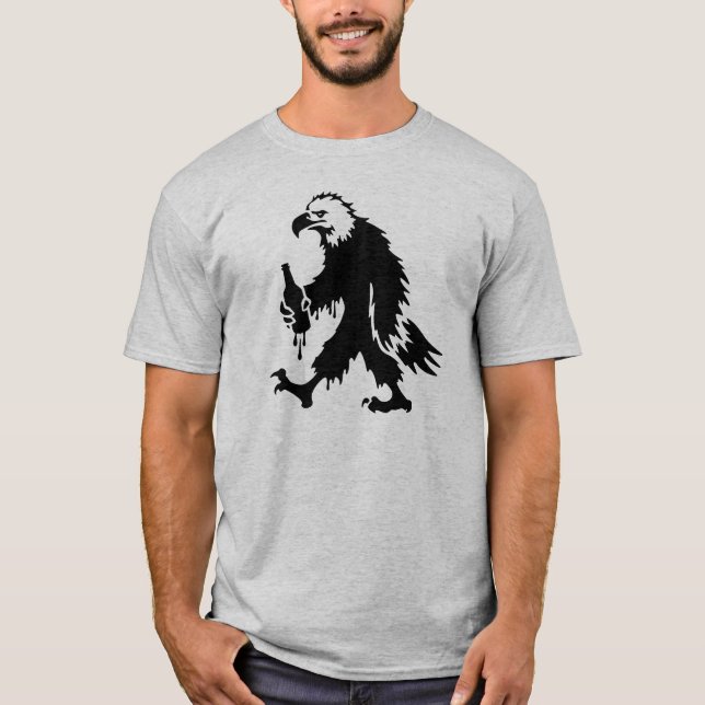 T-shirt Amusant Oiseau D'Aigle Écoulé Avec Logo De Bouteil (Devant)