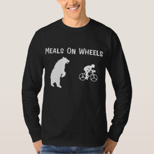 T-shirt Amusant Ours Chasing Vélo Rider Repas Sur Roues