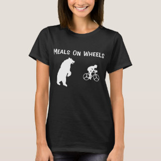T-shirt Amusant Ours Chasing Vélo Rider Repas Sur Roues