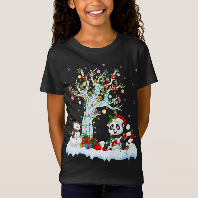 T-Shirt Amusant Panda Xmas Arbre Éclairage Santa Hat Panda (Devant)