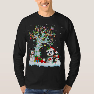 T-shirt Amusant Panda Xmas Arbre Éclairage Santa Hat Panda