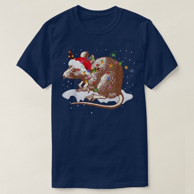 T-shirt Amusant Père Noël Rat Animal Noël Lumières Lover C (Design devant)