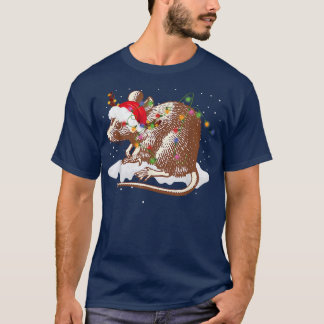 T-shirt Amusant Père Noël Rat Animal Noël Lumières Lover C
