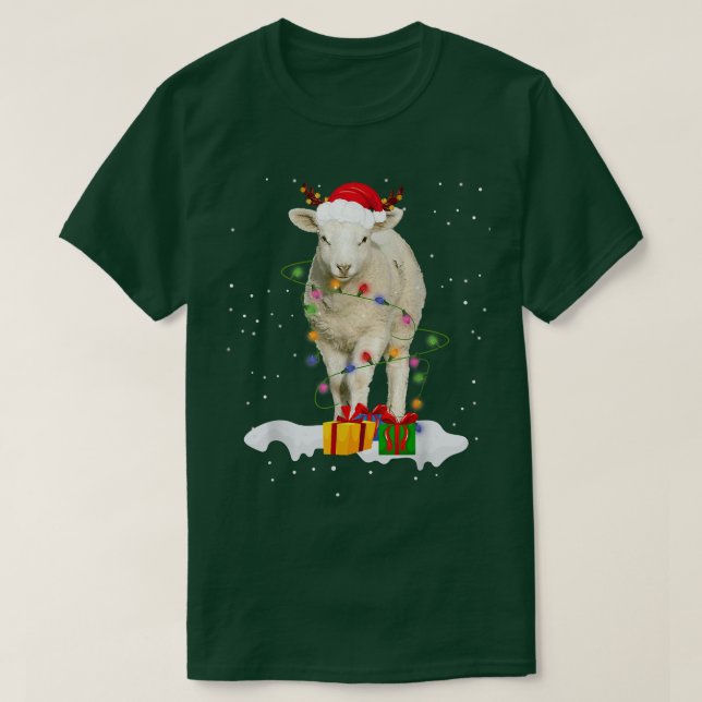 T-shirt Amusant Père Noël Sheep Animaux de Noël Lumières L (Design devant)