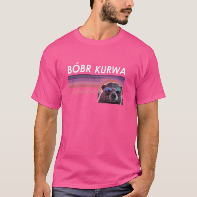 T-shirt Amusant Polonais Kurwa Biber Retro Style Synthwave (Devant)