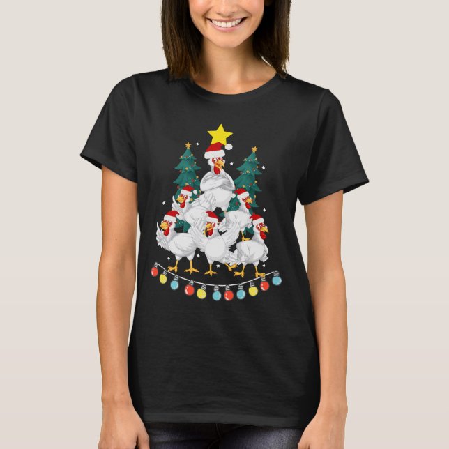 T-shirt Amusant poulets de Noël Lumières Arbre de Poulet L (Devant)