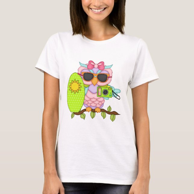 T-shirt amusant pour le dessin animé de Beach Owl (Devant)
