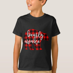 T-shirt Amusant Réveil Bearly. Jeu d'ours. Buffalo Plaid C