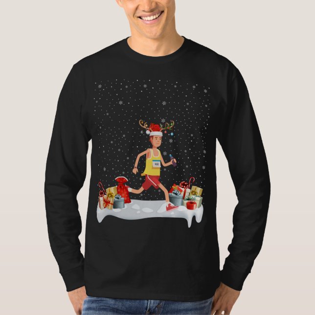 T-shirt Amusant Rinder d'éclairage de Noël de Noël Hat Mar (Devant)