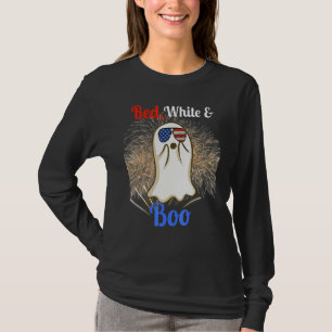 T-shirt Amusant Rouge Blanc Et Boo 4 Juillet Fantôme Patri
